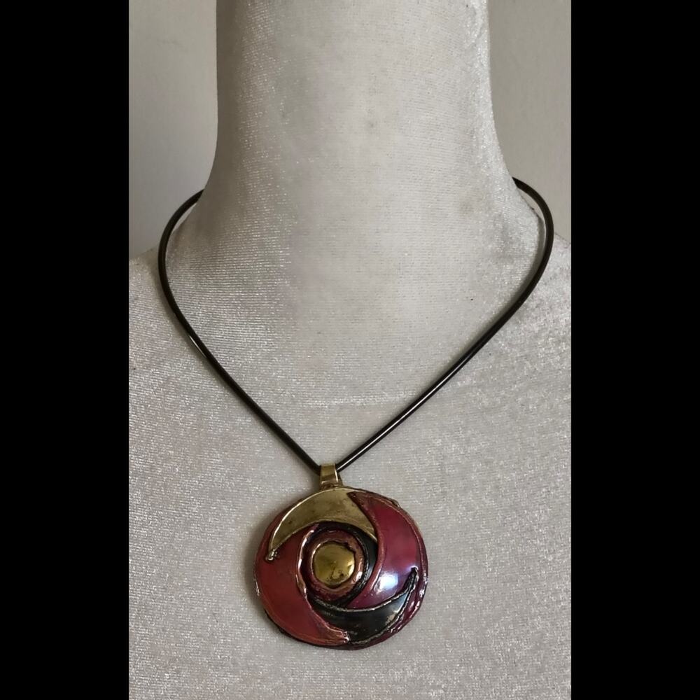 Renee Taylor Gallery Art Studio Creative Copper Round Pendant Torque Necklace